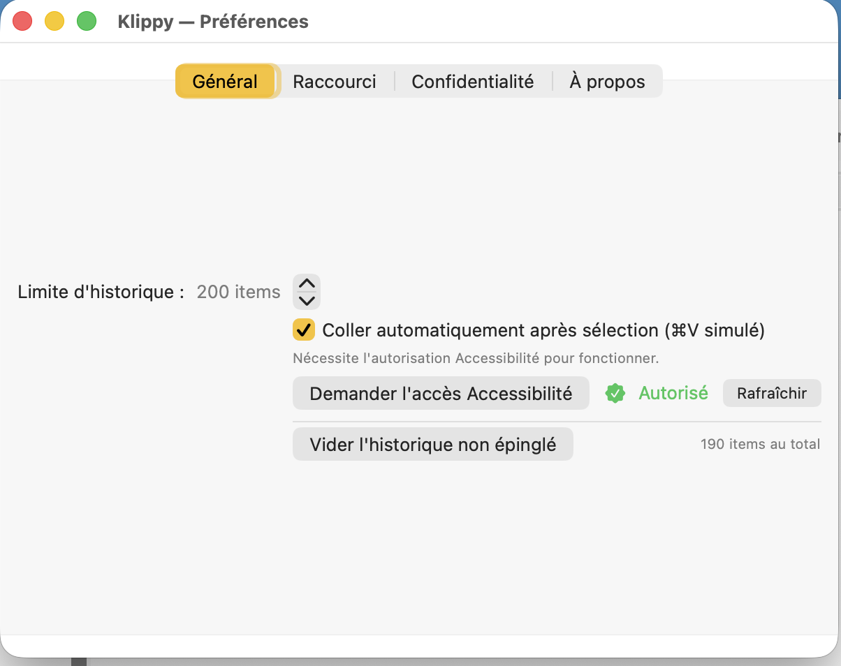 Préférences générales de Klippy